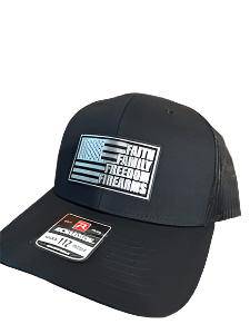 Faith Family Freedom Hat with a Premium Leatherette Patch! Richardson 112 Trucker Hat Baseball Cap Summer Winter - F5 Custom Designs