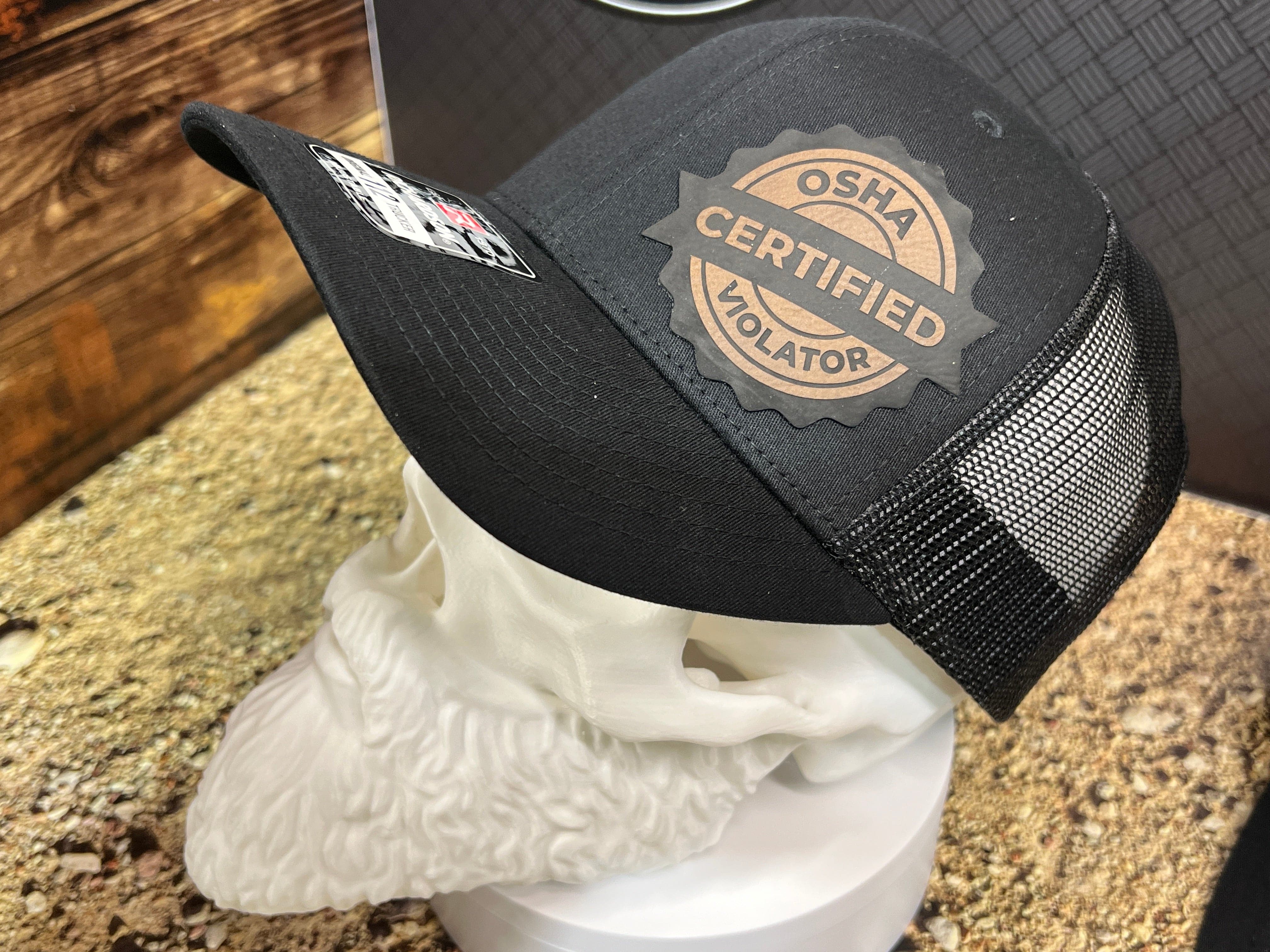 Certified OSHA Violator Hat Leatherette Patch on Richardson 112 Trucker PatchHat - F5 Custom Designs