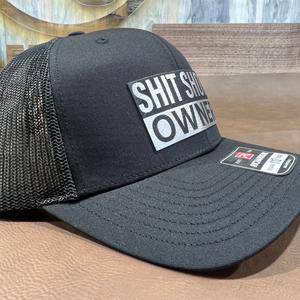 Sh t Show Owner Hat with Premium Leatherette Patch on Richardson 112 Trucker Hat - F5 Custom Designs