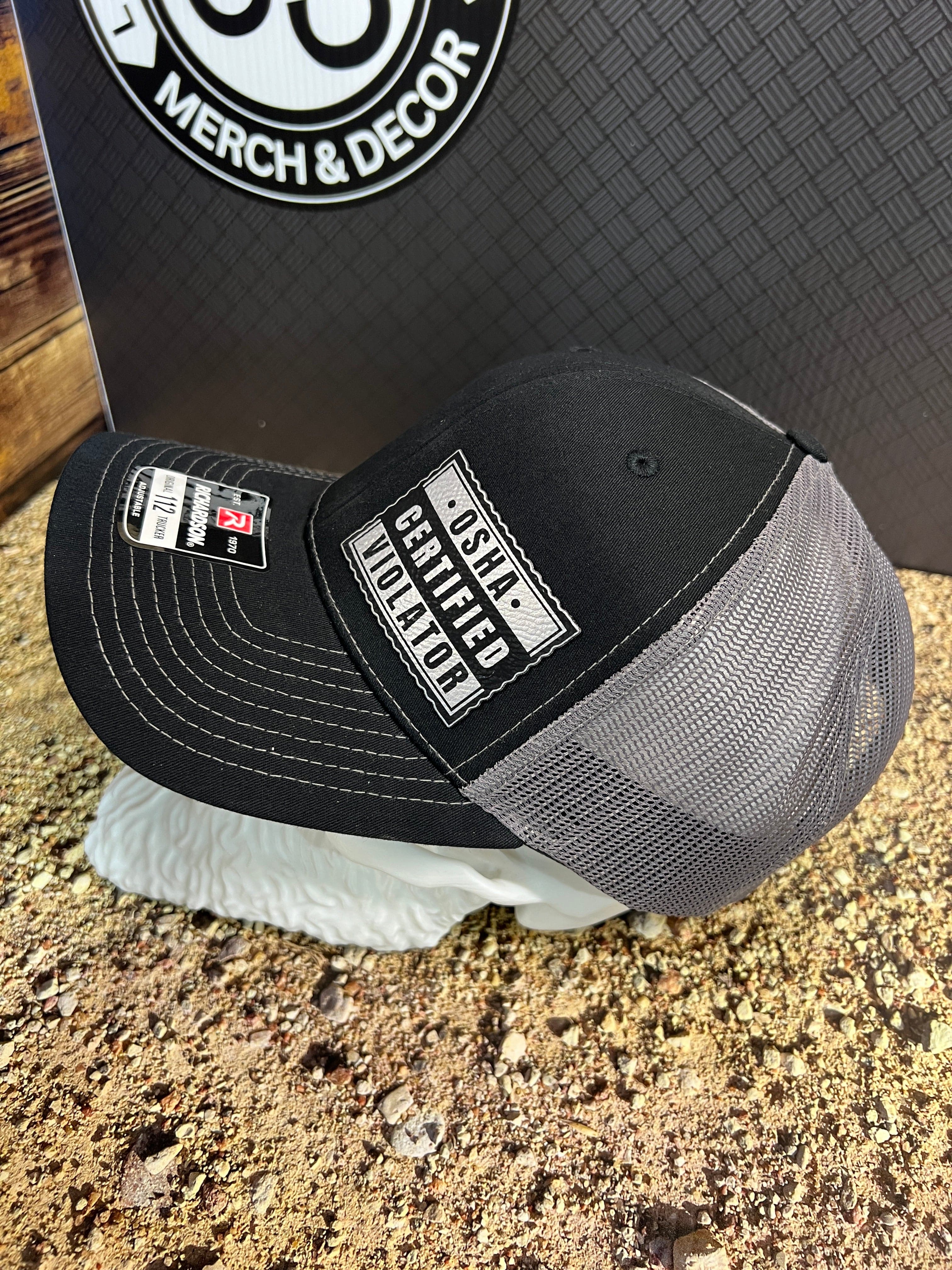 Certified OSHA Violator Hat Leatherette Patch on Richardson 112 Trucker PatchHat - F5 Custom Designs