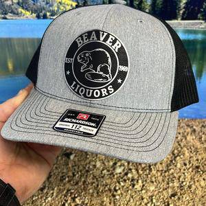 Beaver Liquor Patch Hat with Premium Leatherette Patch on Richardson 112 Trucker Hat - F5 Custom Designs