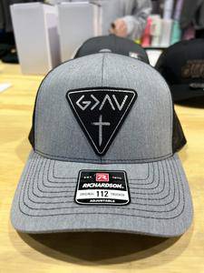 God is Greater Patch Hat on the Richardson 112 Trucker Snap Back Hat. - F5 Custom Designs