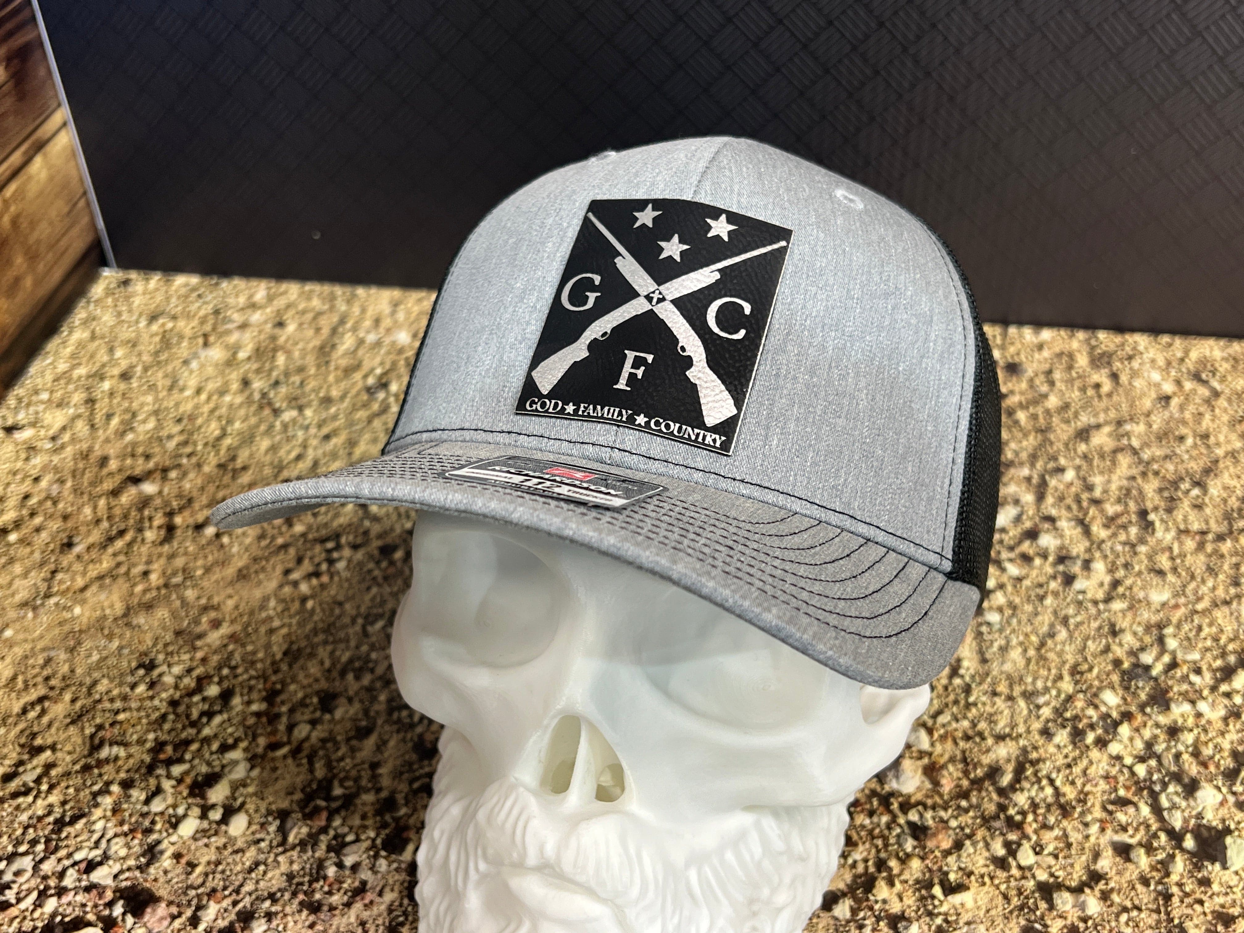 God Family Country Hat with Premium Leatherette on Richardson 112 Trucker Hat - F5 Custom Designs