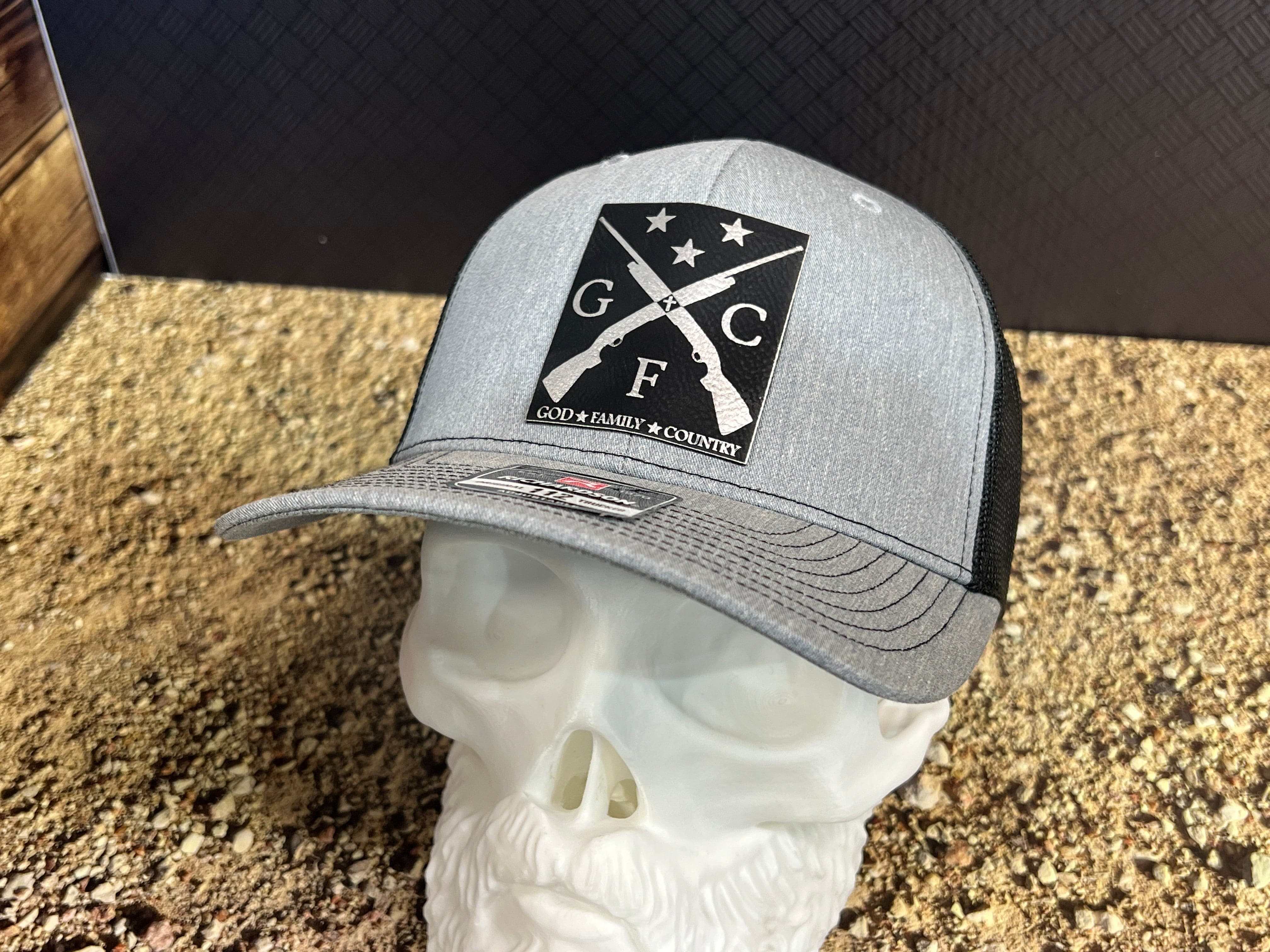 God Family Country Hat with Premium Leatherette on Richardson 112 Trucker Hat - F5 Custom Designs