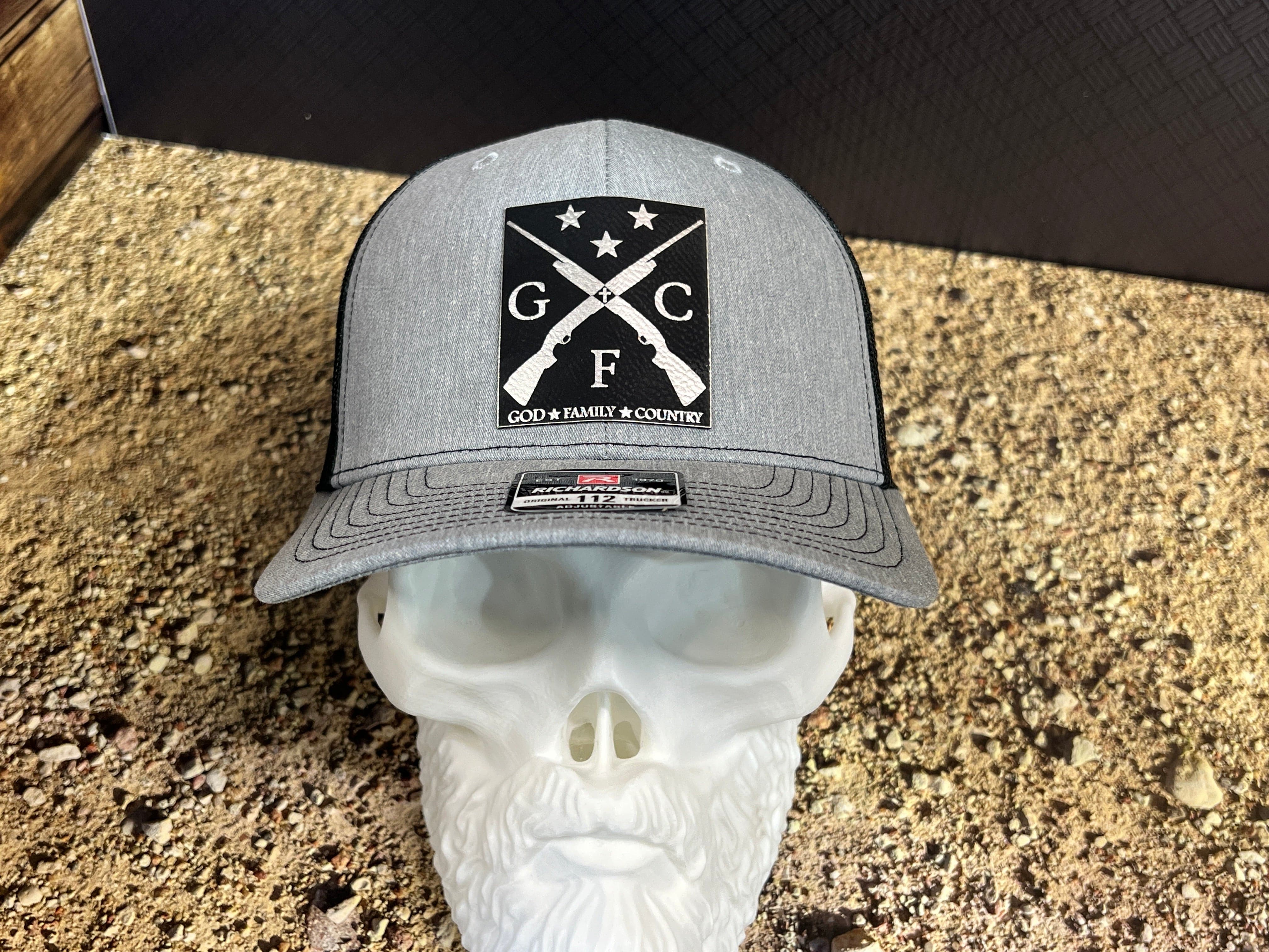 God Family Country Hat with Premium Leatherette on Richardson 112 Trucker Hat - F5 Custom Designs