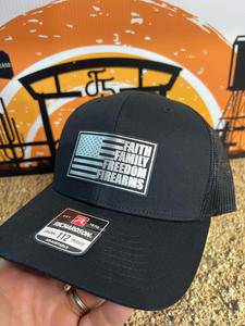 Faith Family Freedom Hat with a Premium Leatherette Patch! Richardson 112 Trucker Hat Baseball Cap Summer Winter - F5 Custom Designs