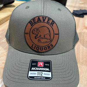 Beaver Liquor Patch Hat with Premium Leatherette Patch on Richardson 112 Trucker Hat - F5 Custom Designs