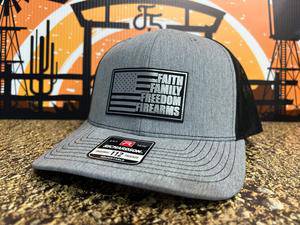 Faith Family Freedom Hat with a Premium Leatherette Patch! Richardson 112 Trucker Hat Baseball Cap Summer Winter - F5 Custom Designs