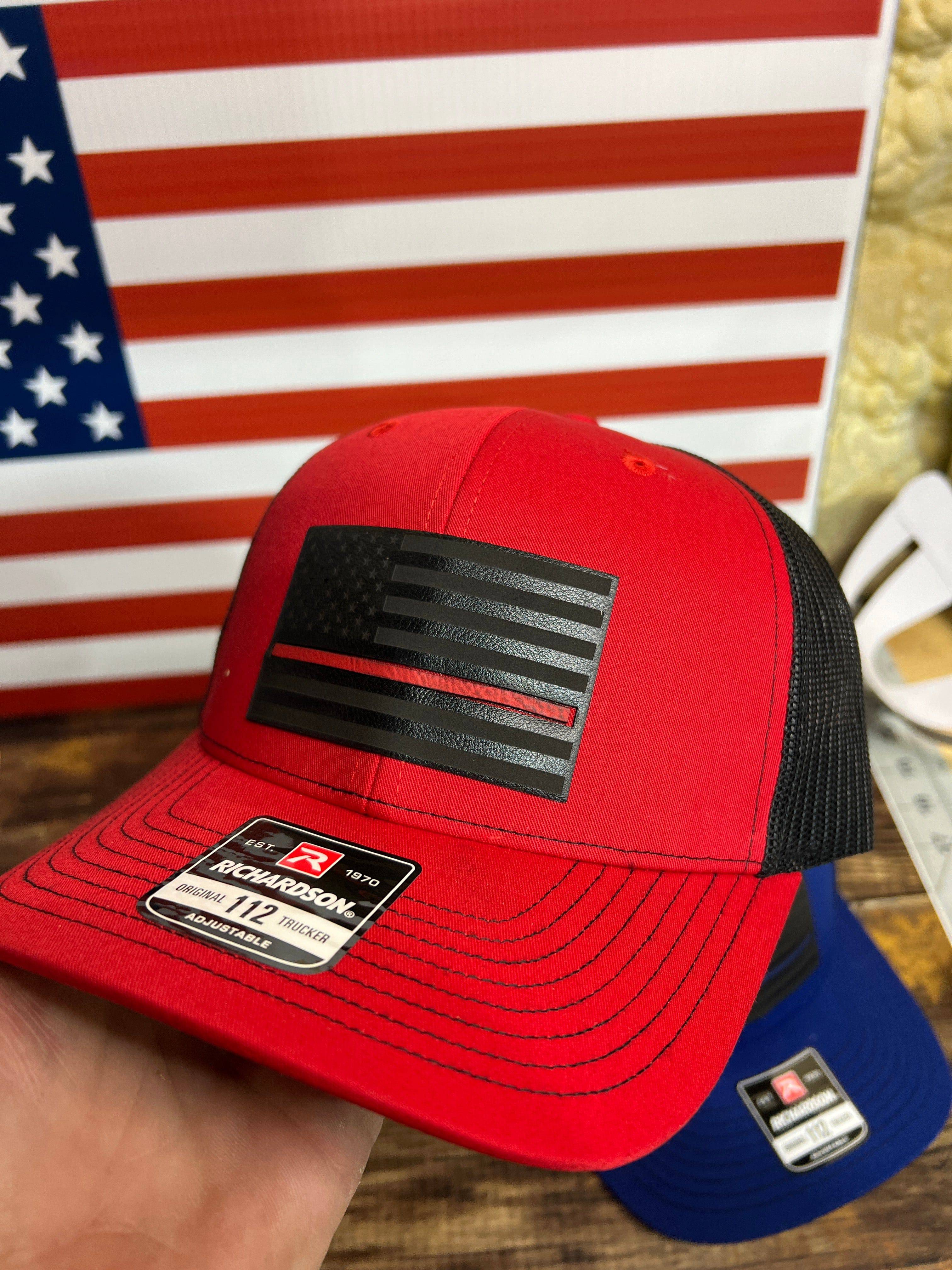 Thin Line Trucker Hats with Premium Leatherette on Richardson 112 - F5 Custom Designs