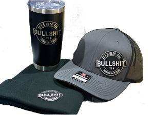 Richardson 112 Trucker Hat with Keep The BS to a minimum patch, matching beanie, and 20oz tumbler bundle