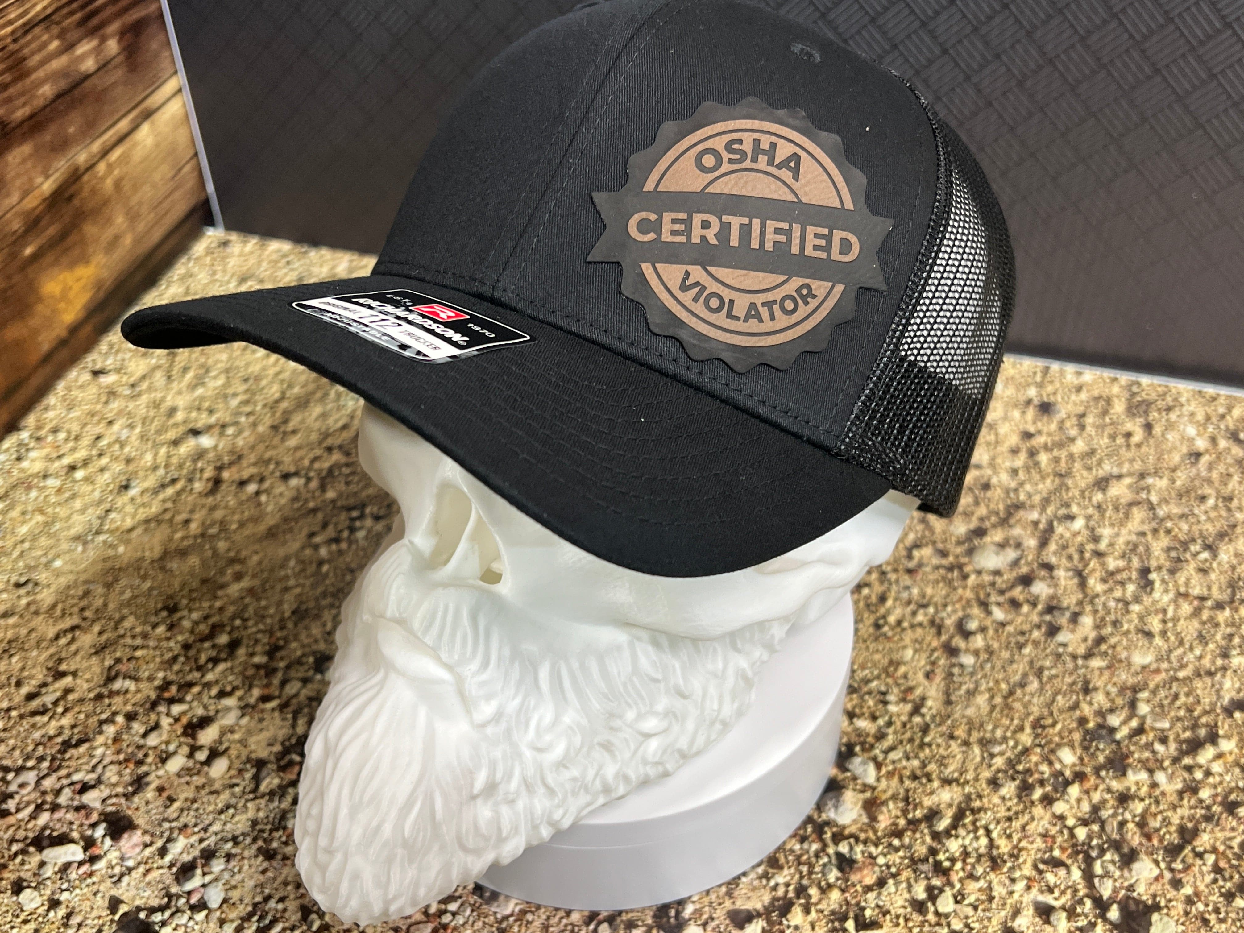 Certified OSHA Violator Hat Leatherette Patch on Richardson 112 Trucker PatchHat - F5 Custom Designs