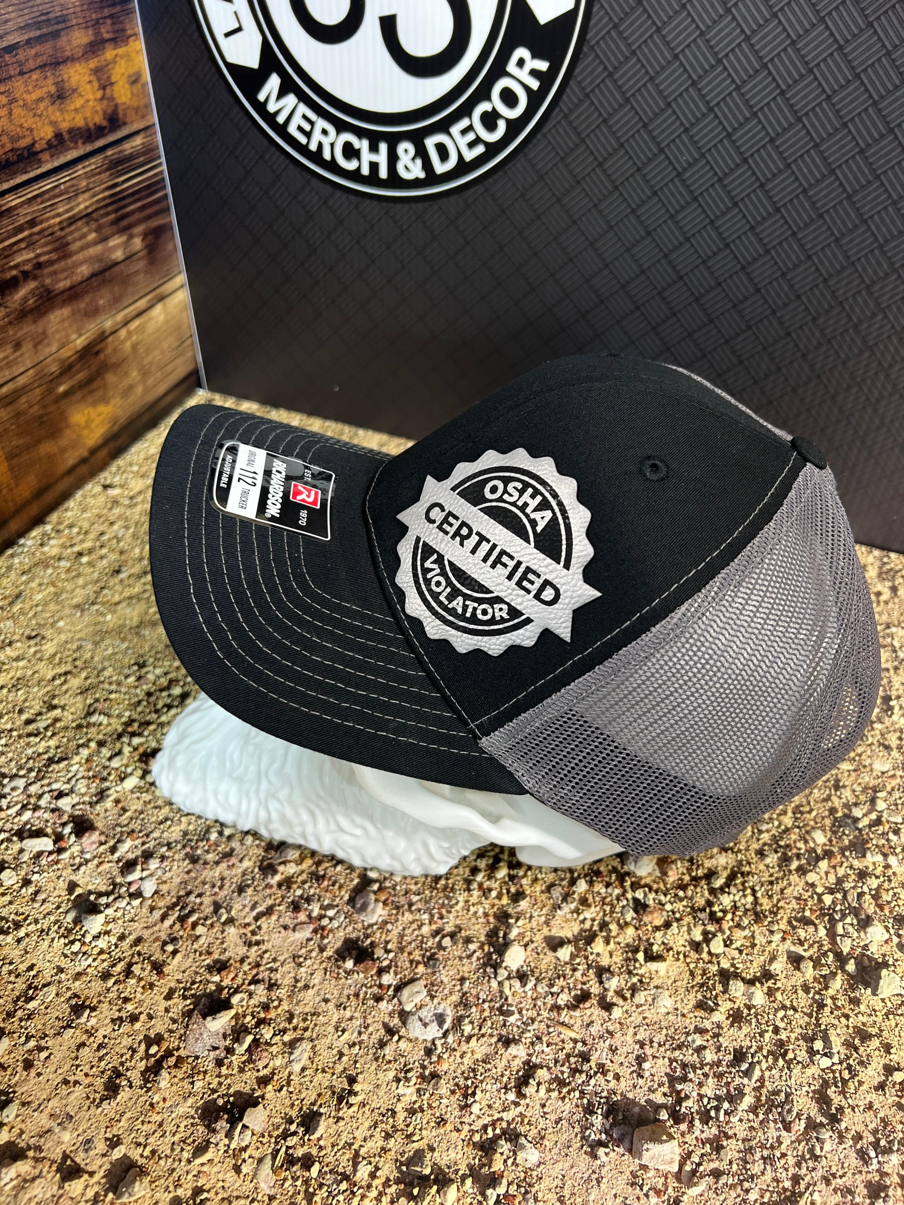 Certified OSHA Violator Hat Leatherette Patch on Richardson 112 Trucker PatchHat - F5 Custom Designs
