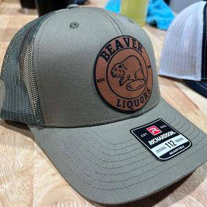 Beaver Liquor Patch Hat with Premium Leatherette Patch on Richardson 112 Trucker Hat - F5 Custom Designs