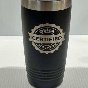 Certified OSHA Violator engraved 20 oz black Polar Camel insulated stainless steel tumbler with slider lid