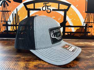 Show Me Your Rack Hat with Premium Leatherette Patch on a Richardson 112 Trucker Custom Patch Hat - F5 Custom Designs