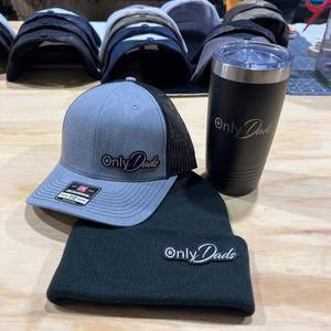 Hat + Beanie + 20oz Tumbler - Only Dads Patch on a Richardson 112 Trucker Hat + Beanie with same patch + 20 oz Polar Camel Tumbler with Only Dads Laser Engraved on the side. - F5 Custom Designs