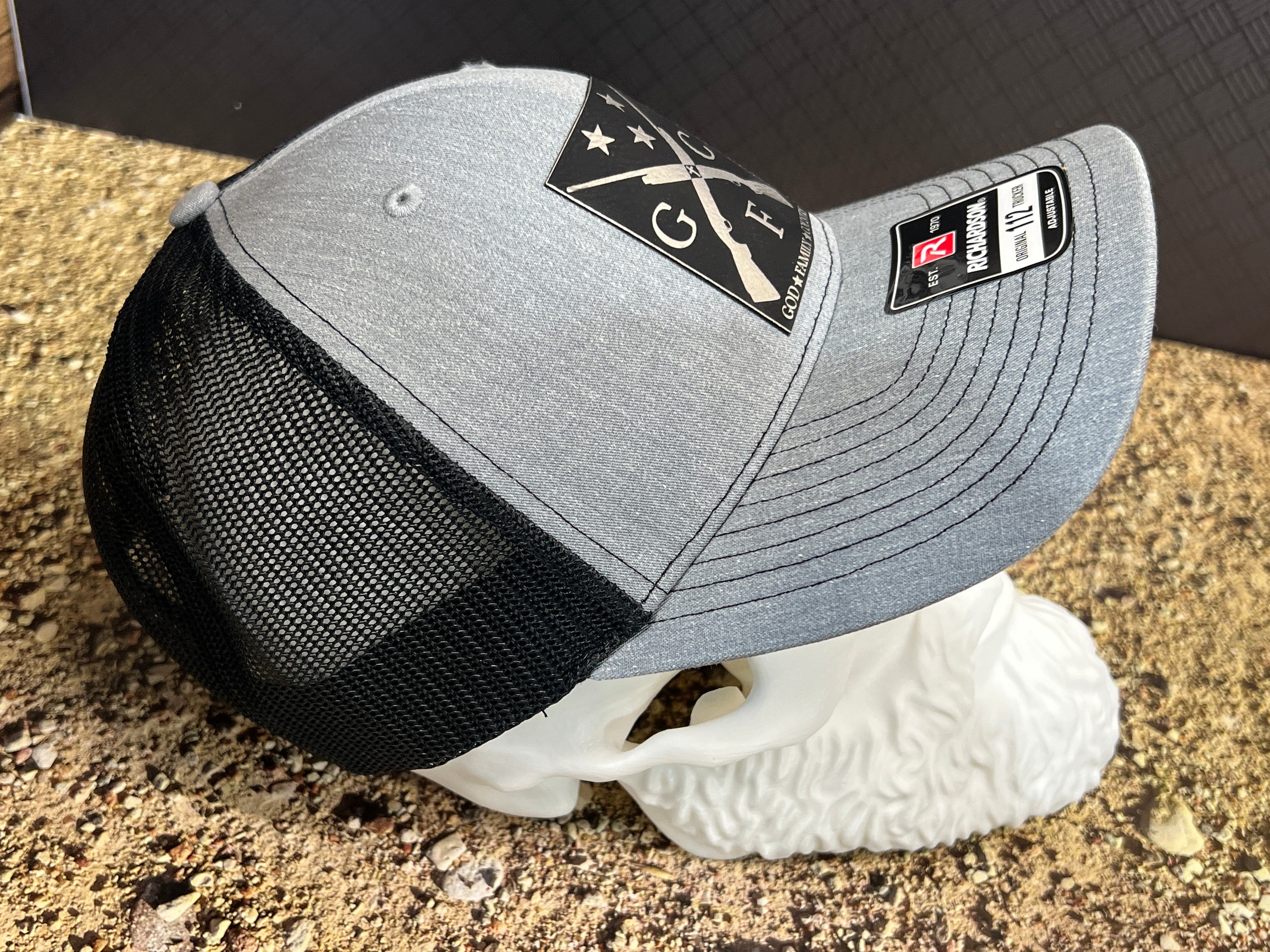 God Family Country Hat with Premium Leatherette on Richardson 112 Trucker Hat - F5 Custom Designs