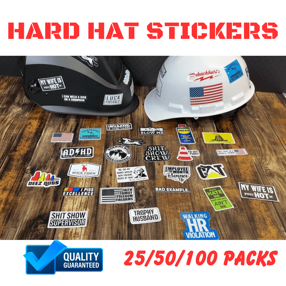 Blue Collar Hard Hat Stickers Pack made with premium vinyl and laminate for durable outdoor use on helmets, toolboxes, vehicles, and more
