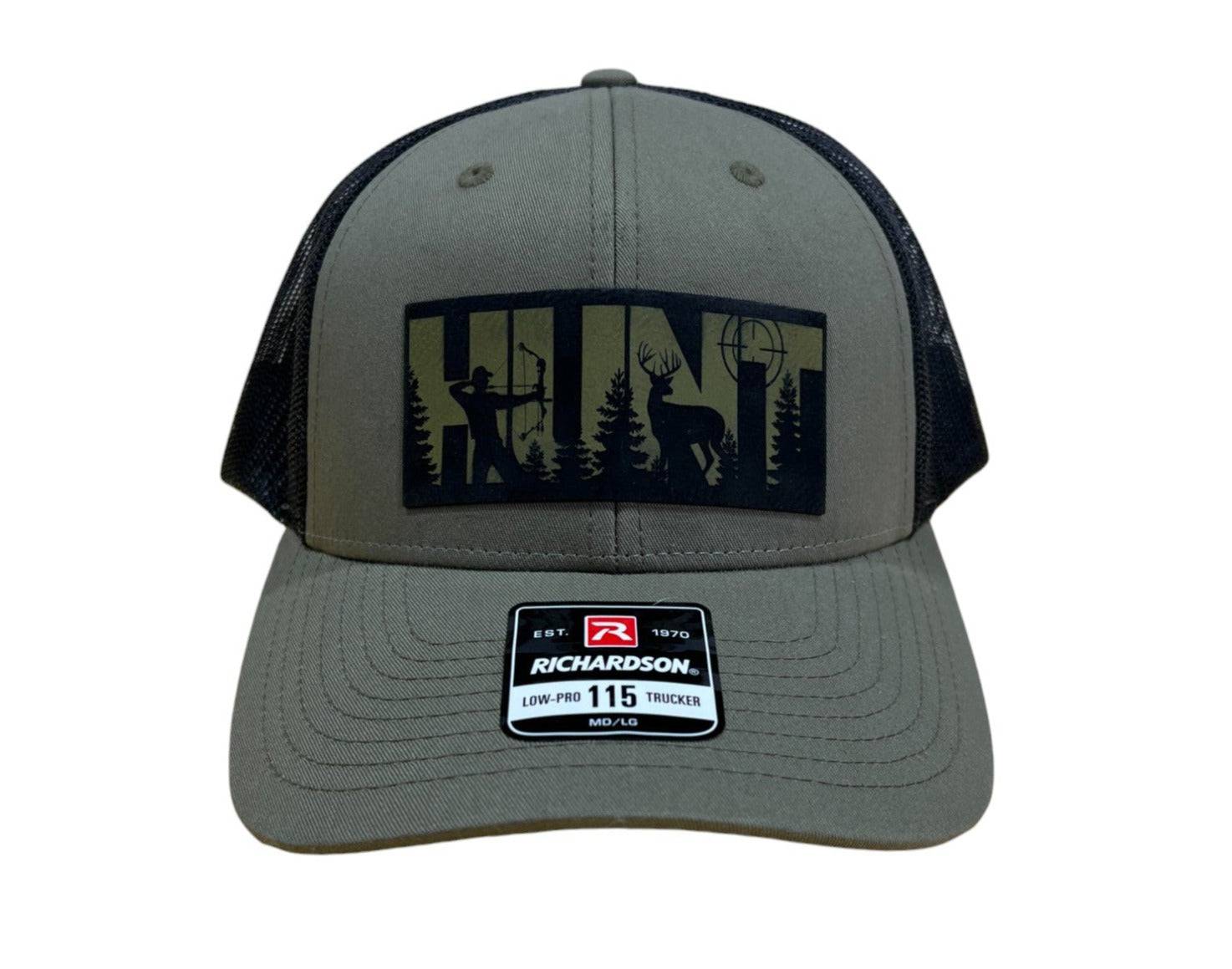 Archery Hunting Patch Hat with a Premium Leatherette Patch on Richardson 115 Trucker Hat. - F5 Custom Designs