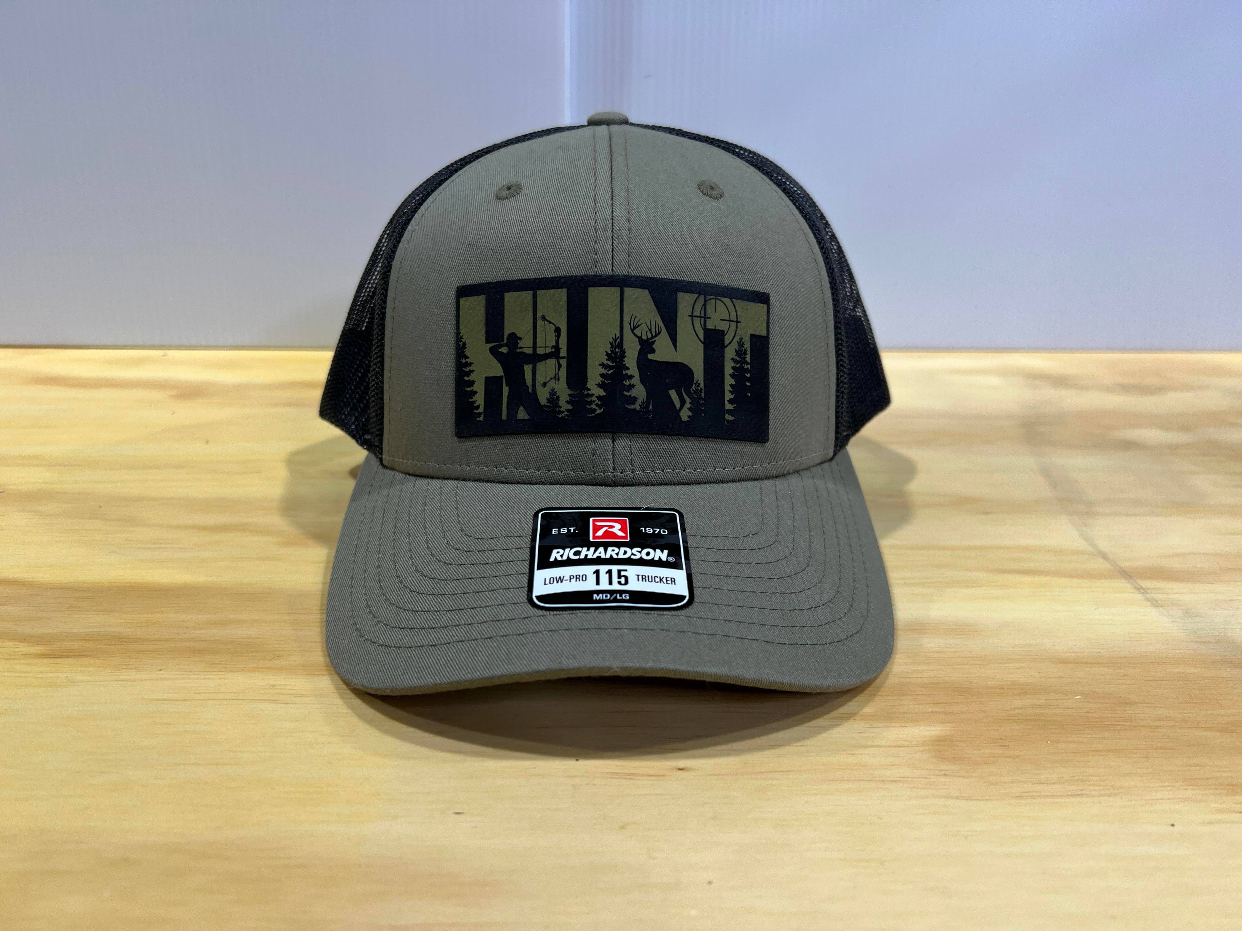 Archery Hunting Patch Hat with a Premium Leatherette Patch on Richardson 115 Trucker Hat. - F5 Custom Designs