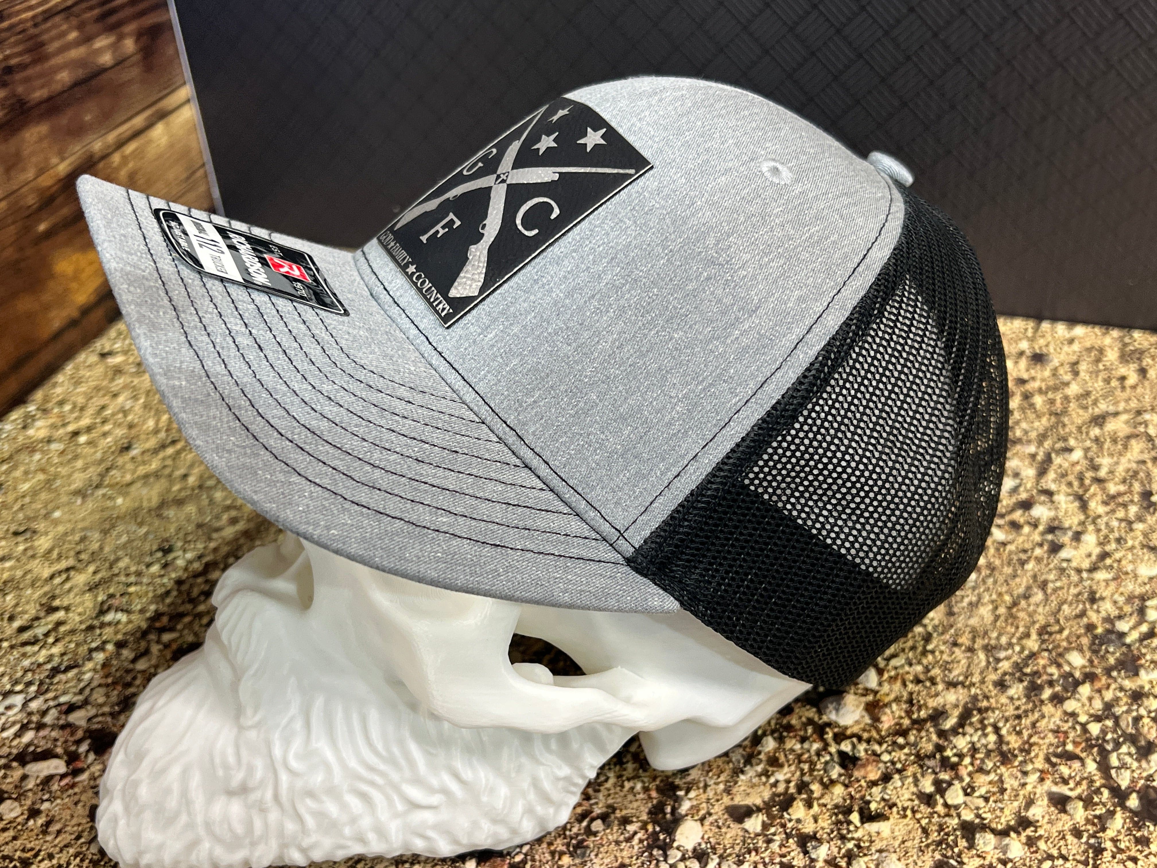 God Family Country Hat with Premium Leatherette on Richardson 112 Trucker Hat - F5 Custom Designs