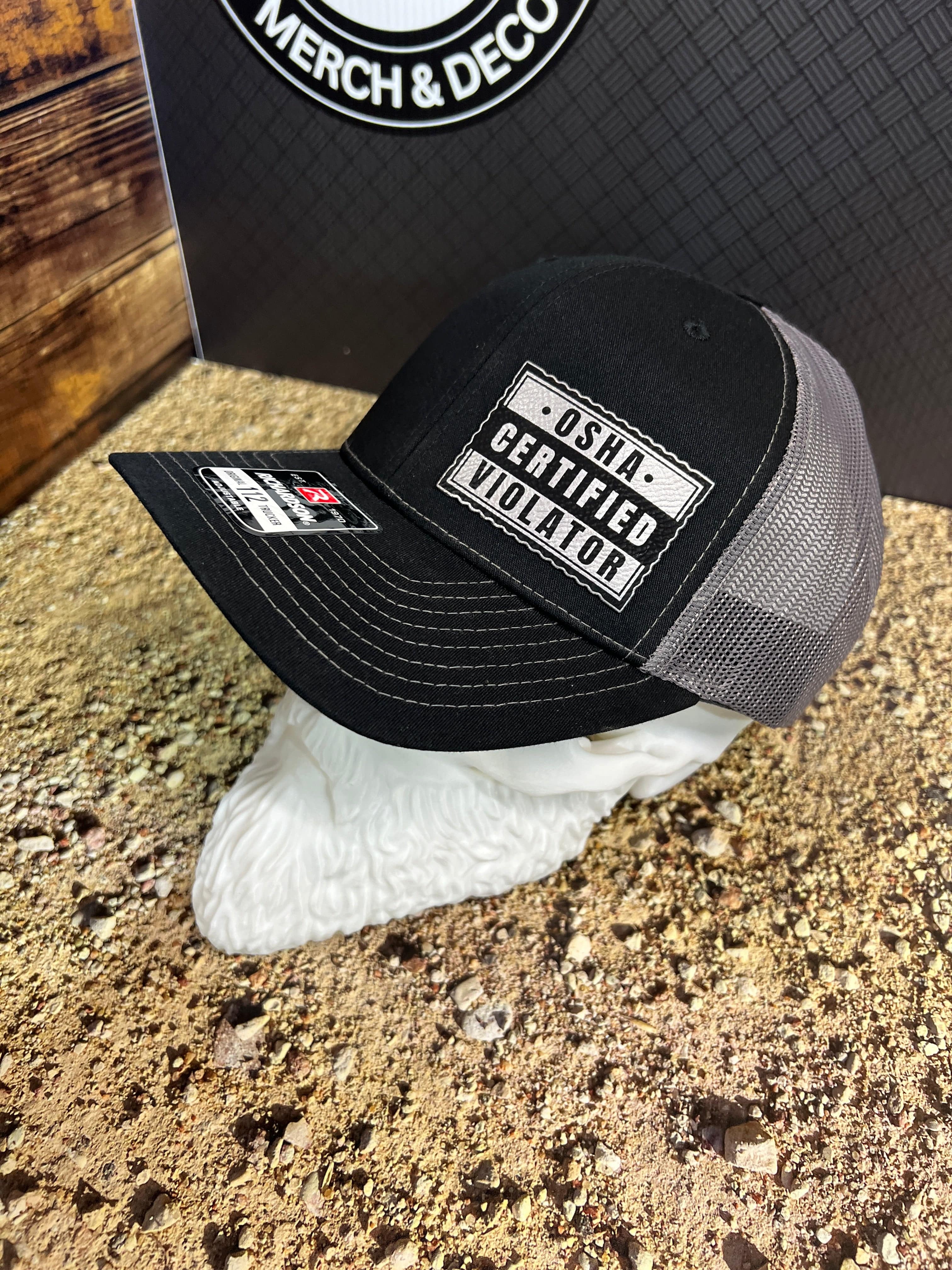 Certified OSHA Violator Hat Leatherette Patch on Richardson 112 Trucker PatchHat - F5 Custom Designs