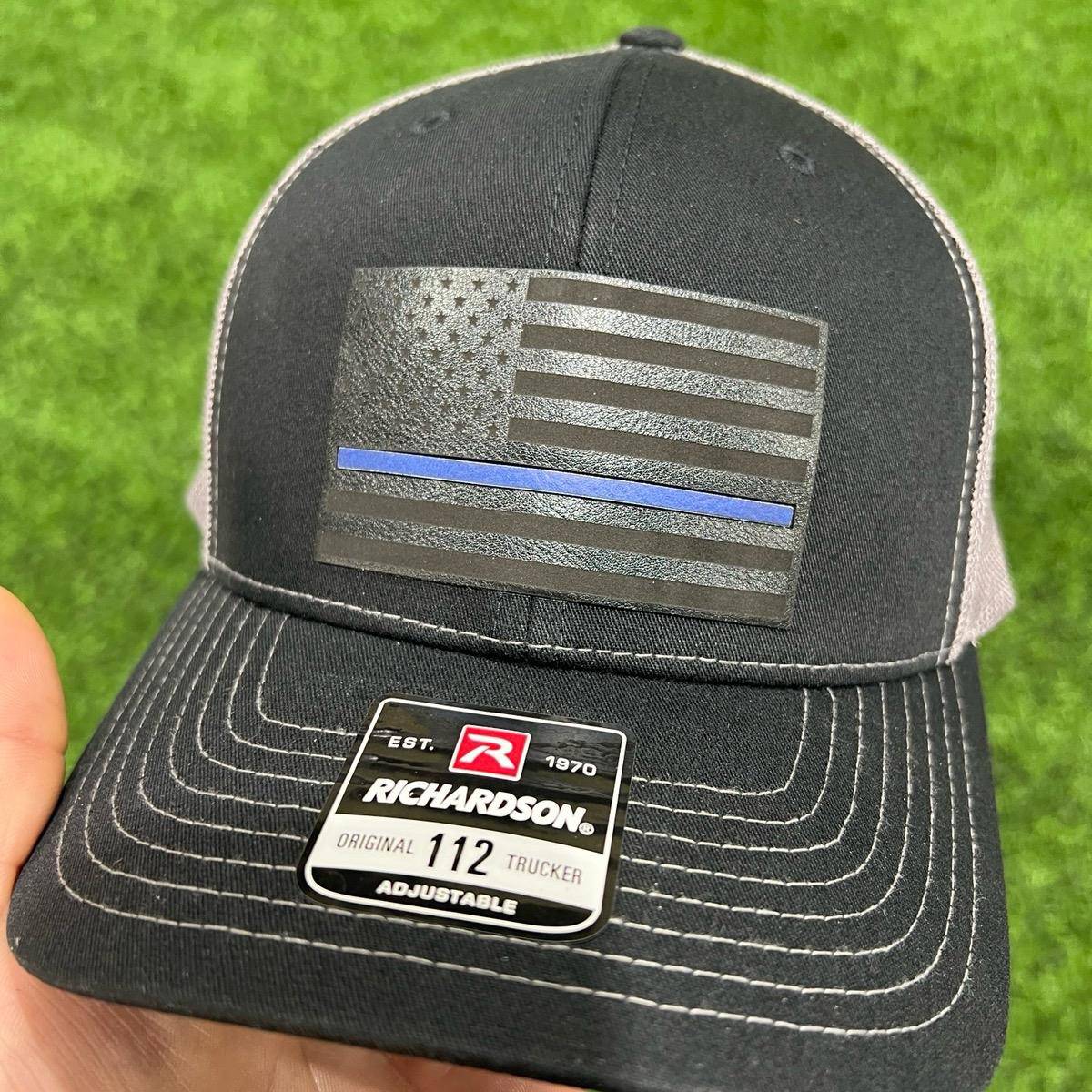 Thin Line Trucker Hats with Premium Leatherette on Richardson 112 - F5 Custom Designs