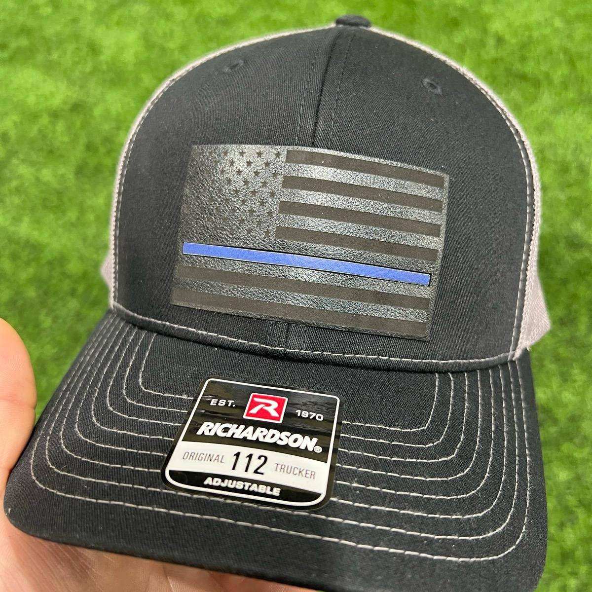 Thin Line Trucker Hats with Premium Leatherette on Richardson 112 - F5 Custom Designs