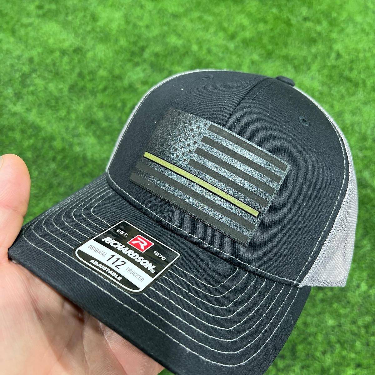 Thin Line Trucker Hats with Premium Leatherette on Richardson 112 - F5 Custom Designs