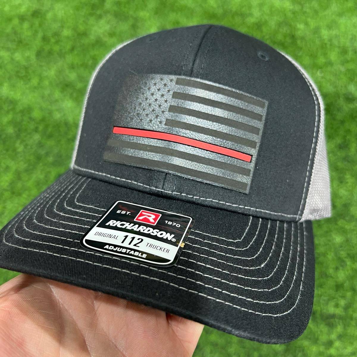 Thin Line Trucker Hats with Premium Leatherette on Richardson 112 - F5 Custom Designs