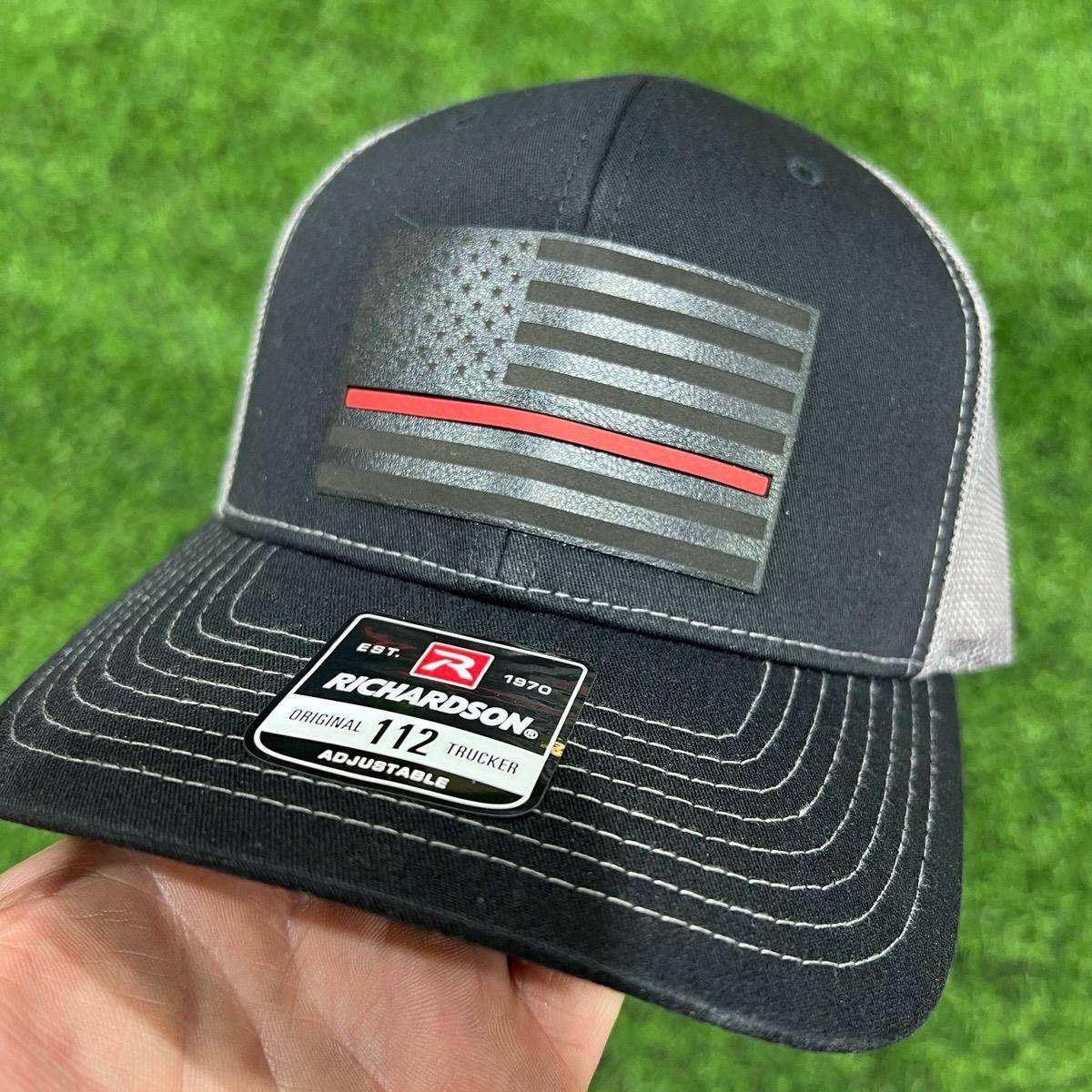 Thin Line Trucker Hats with Premium Leatherette on Richardson 112 - F5 Custom Designs