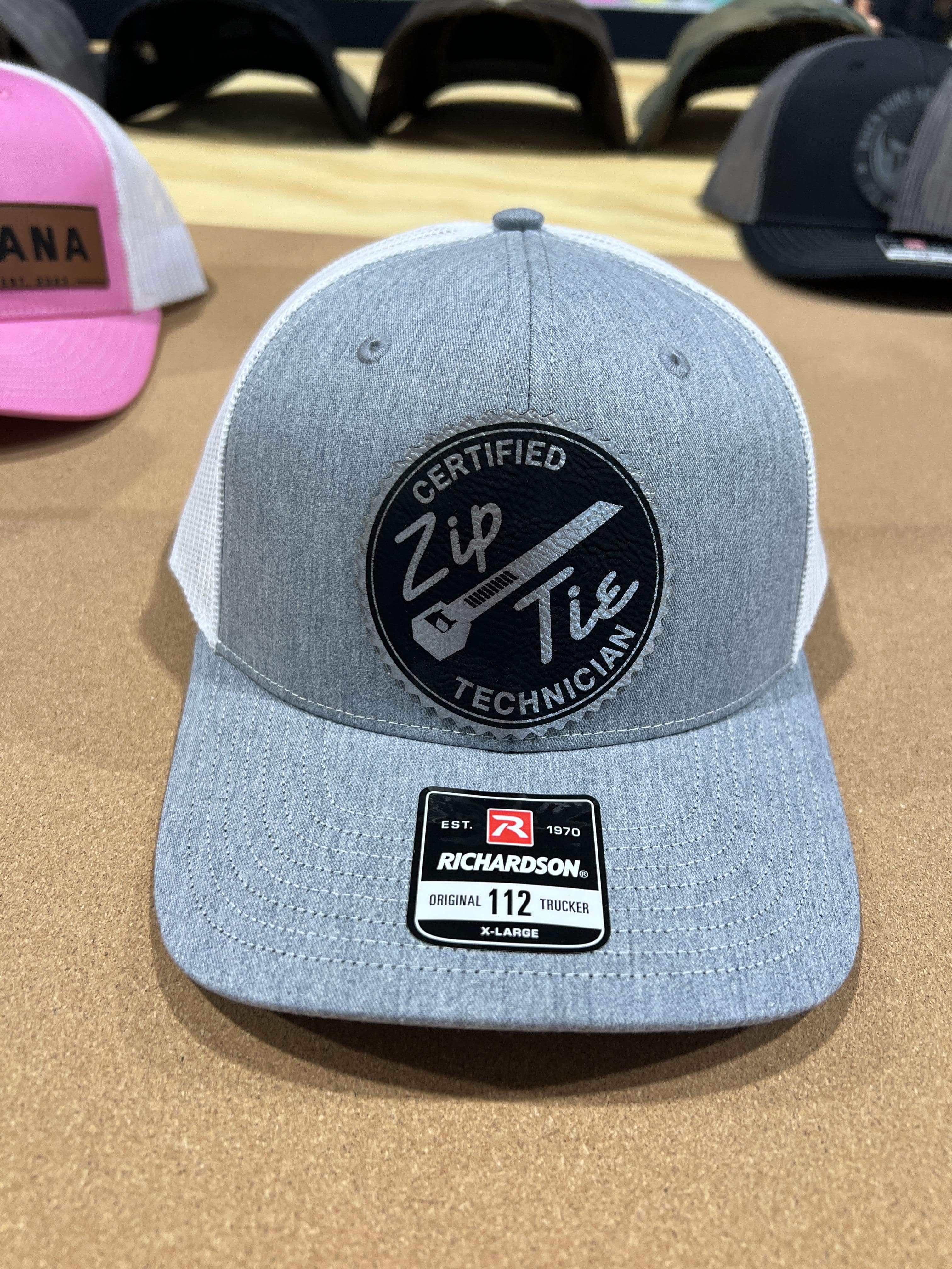 Certified Zip Tie Technician Hat with Leatherette Patch on a Richardson 112 Trucker Hat Baseball Cap Summer Winter - F5 Custom Designs