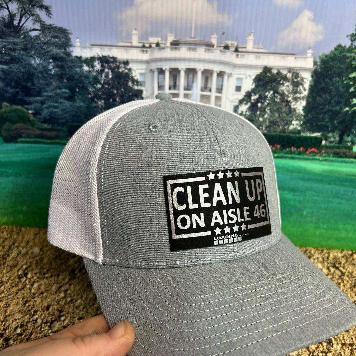 Cleanup On Aisle 46 Hat Premium Leatherette Patch on Richardson 112 Trucker Hat - F5 Custom Designs