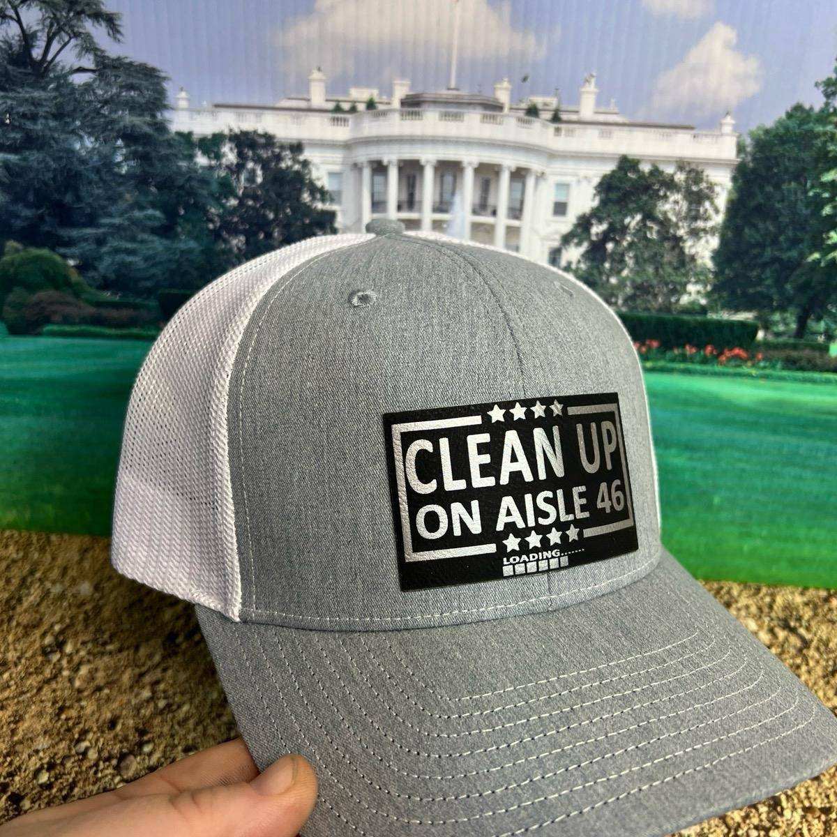 Cleanup On Aisle 46 Hat Premium Leatherette Patch on Richardson 112 Trucker Hat - F5 Custom Designs