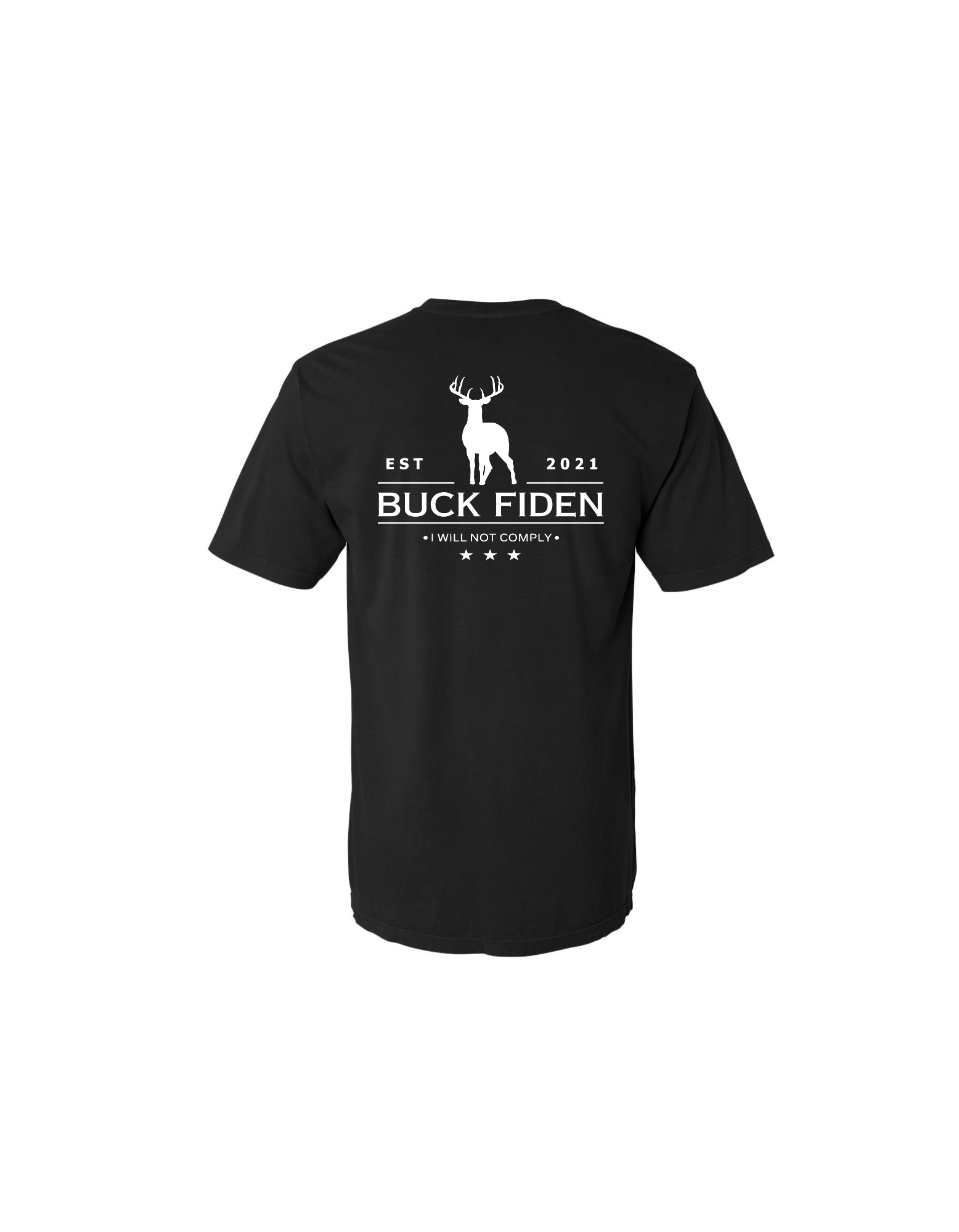 Buck Fiden T-Shirt in black with DryBlend moisture-wicking fabric and patriotic design