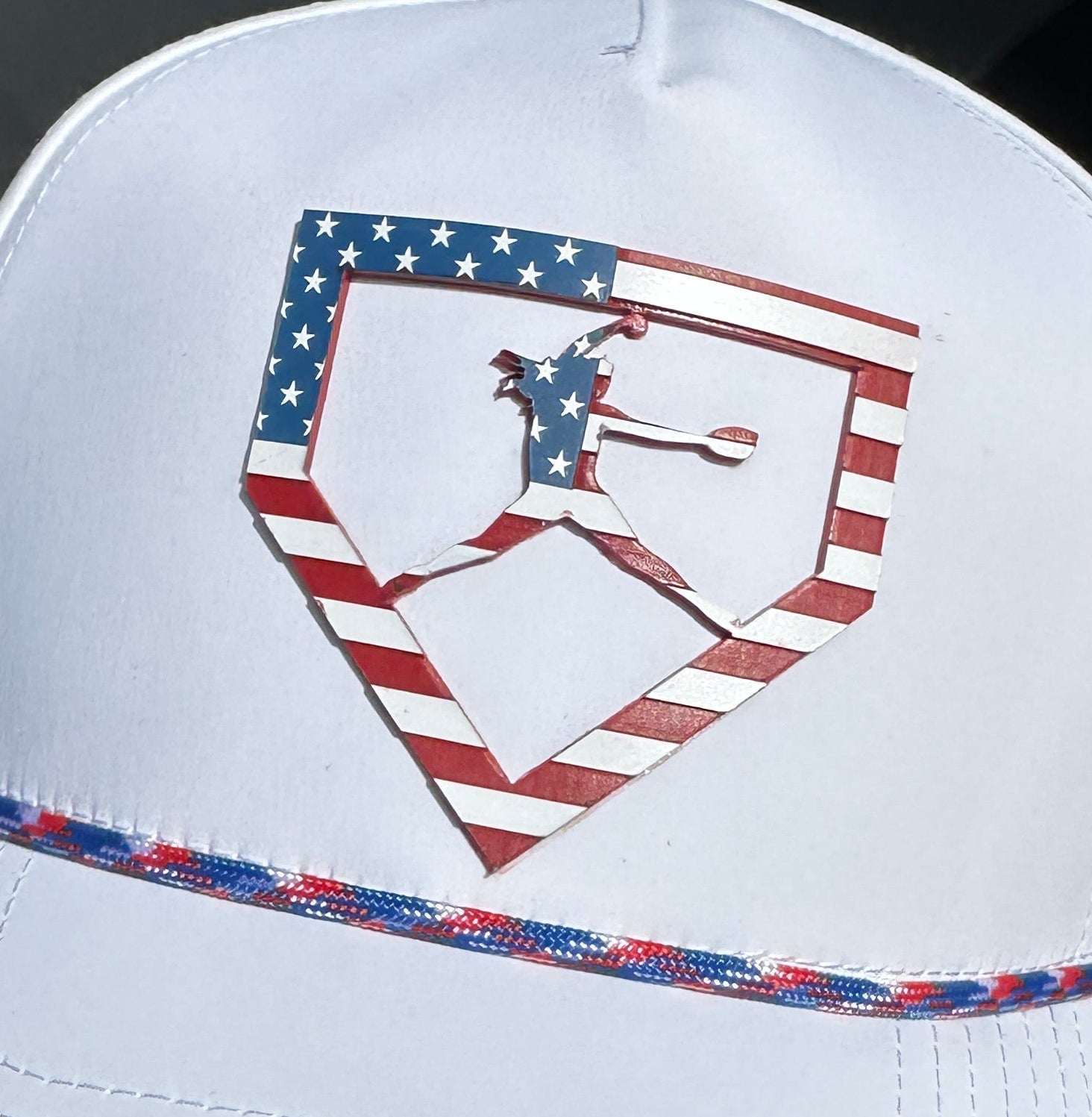White cap with red, white, and blue design engraved Wholesale acrylic Patches