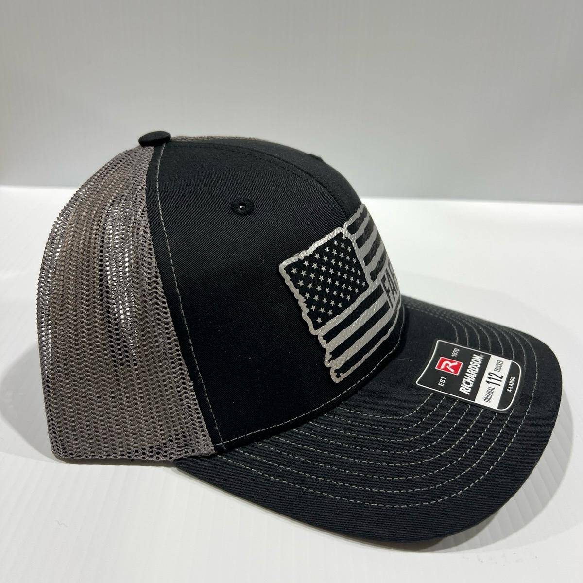 FAFO American Flag Hat Engraved Leatherette Patch on Richardson 112 Trucker Hat - F5 Custom Designs