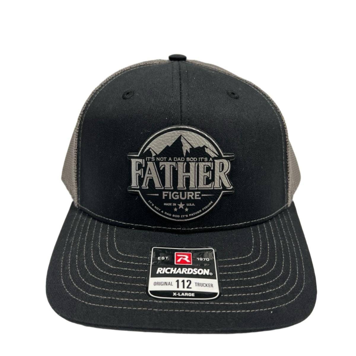 Father Figure Patch Hat Engraved Leatherette Patch on Richardson 112 Trucker Hat - F5 Custom Designs