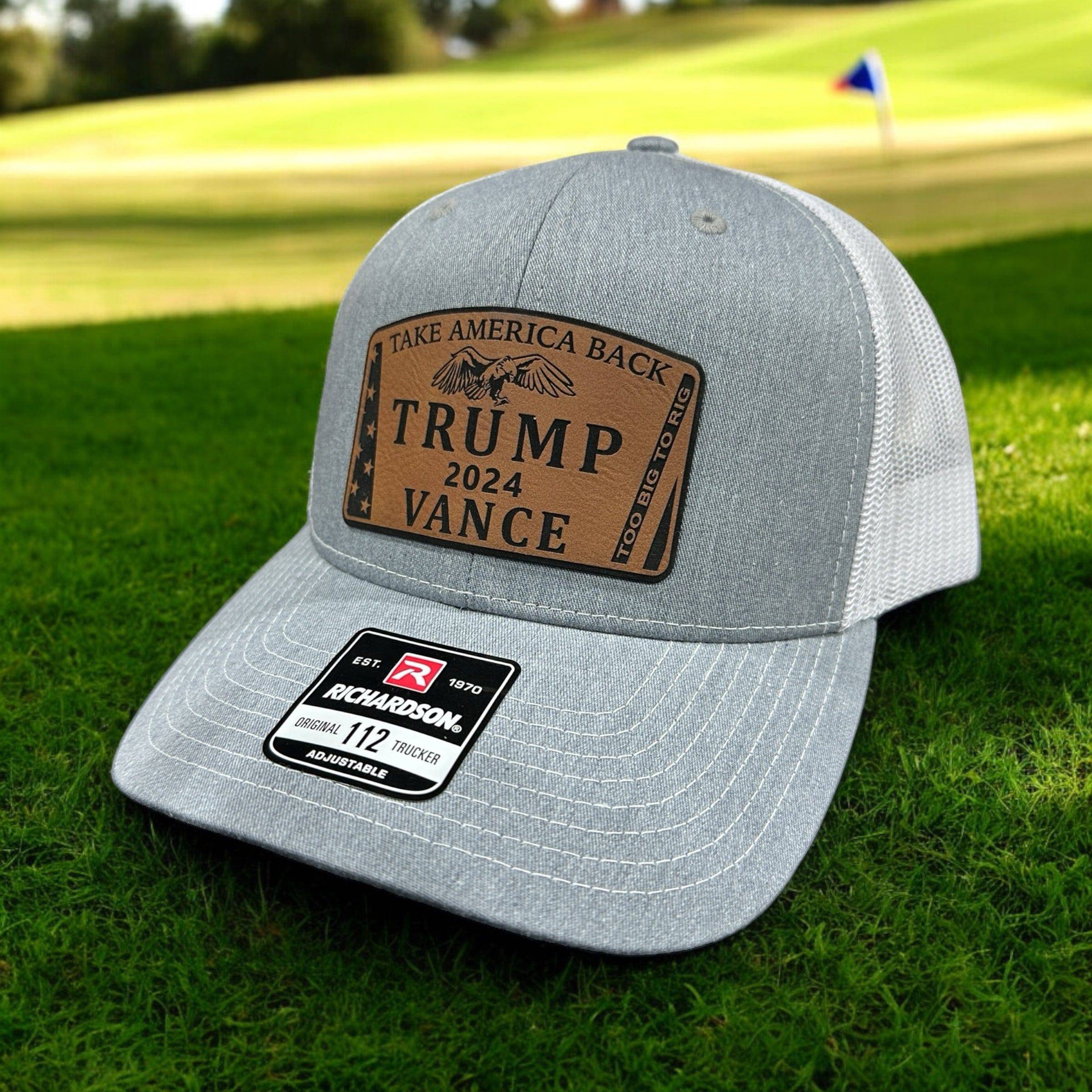 To Big To Rig Trump Vance 2024 Hat Premium Leatherette Patch on Richardson or Yupoong 112 Trucker Hat GenX Hat - F5 Custom Designs