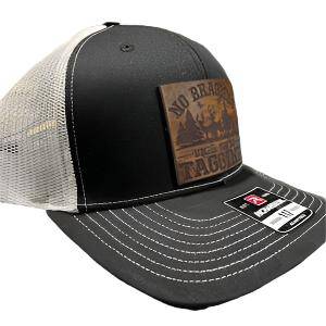 No Bragging Until Your Tagging Custom Patch Hat with REAL Leather Patch on Richardson 112 Trucker Hat - F5 Custom Designs