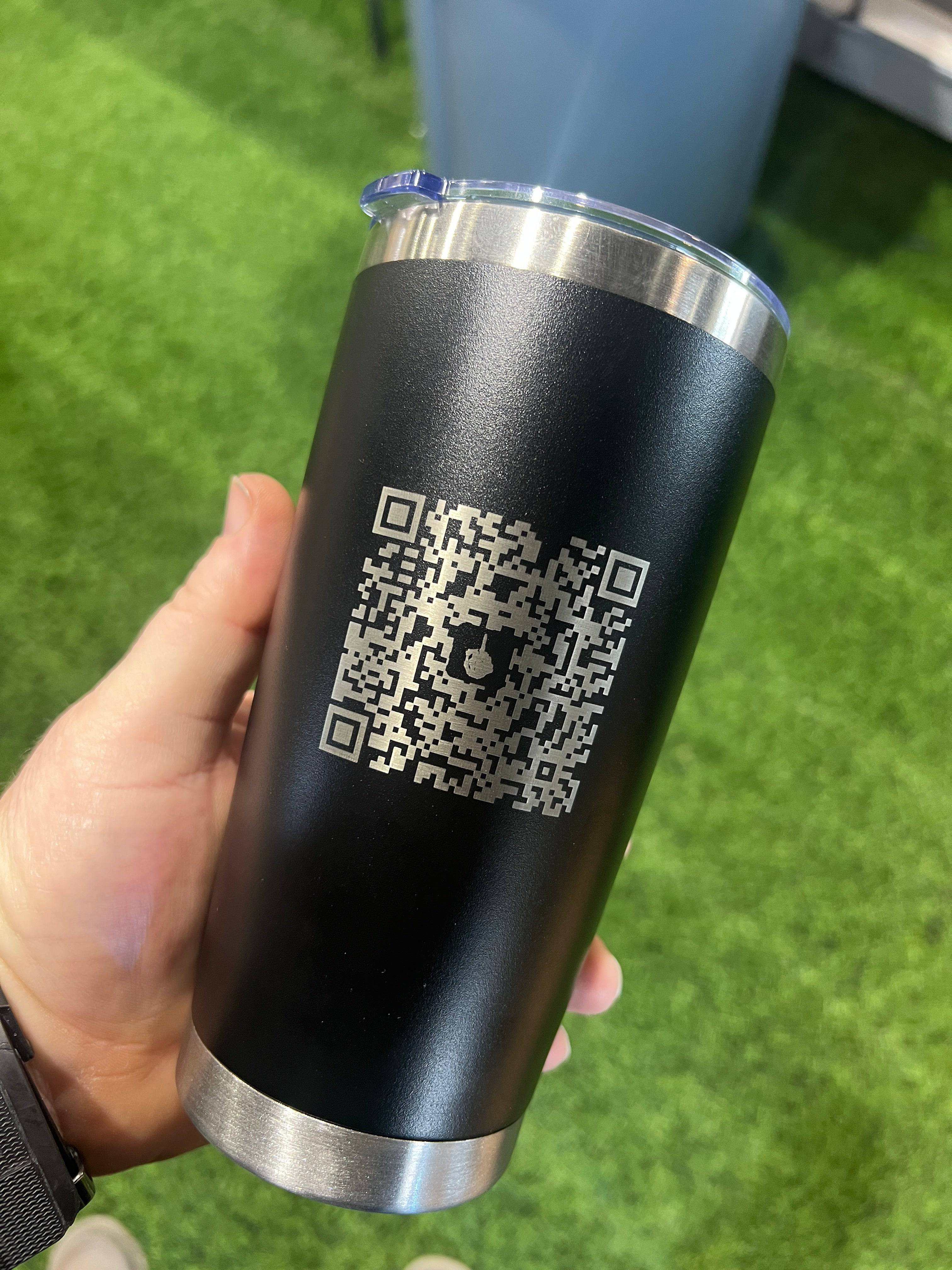 QR Code 20oz Stainless Steel Tumbler with Buck Fiden slogan and slider lid