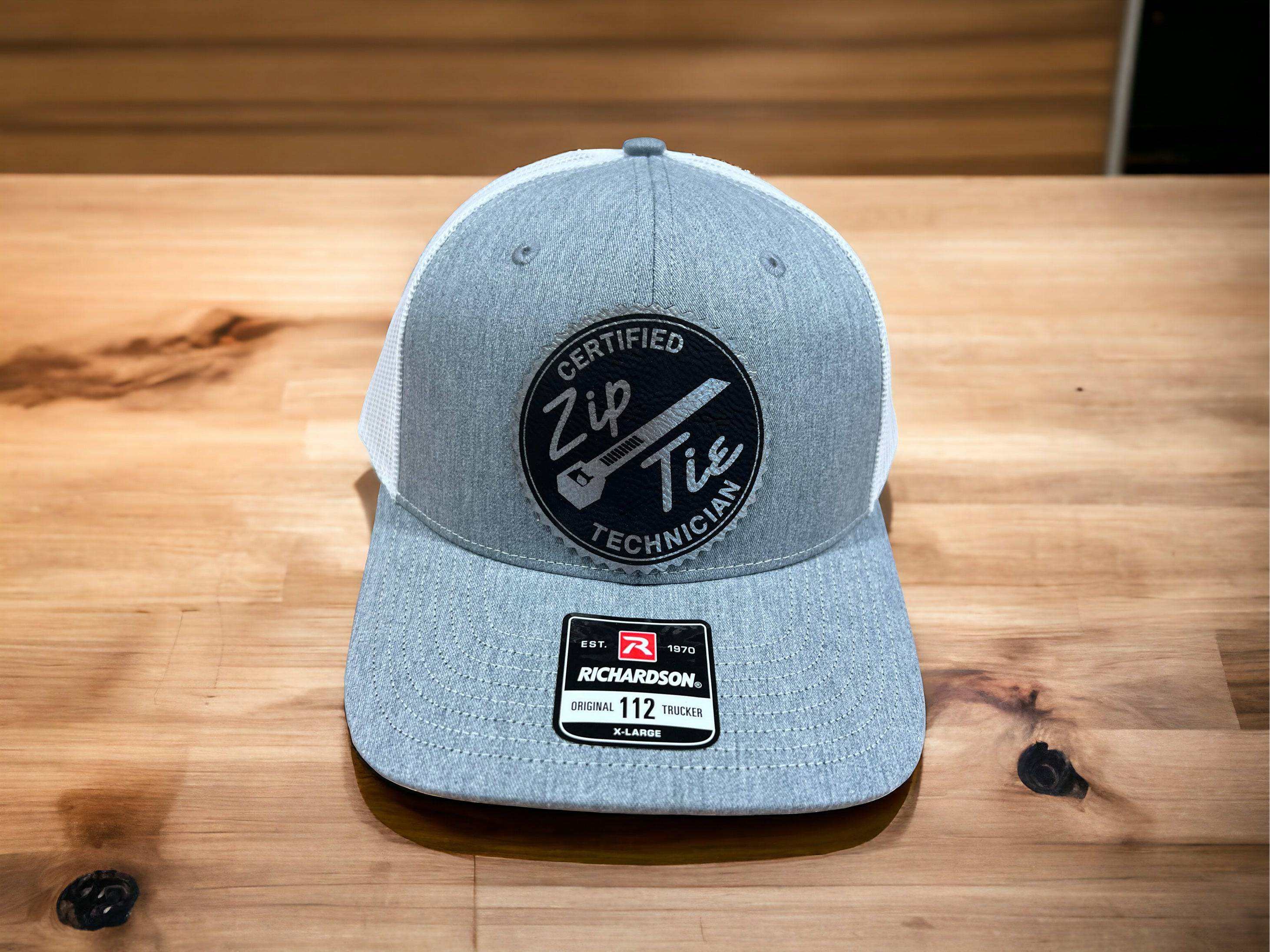 Certified Zip Tie Technician Hat with Leatherette Patch on a Richardson 112 Trucker Hat Baseball Cap Summer Winter - F5 Custom Designs