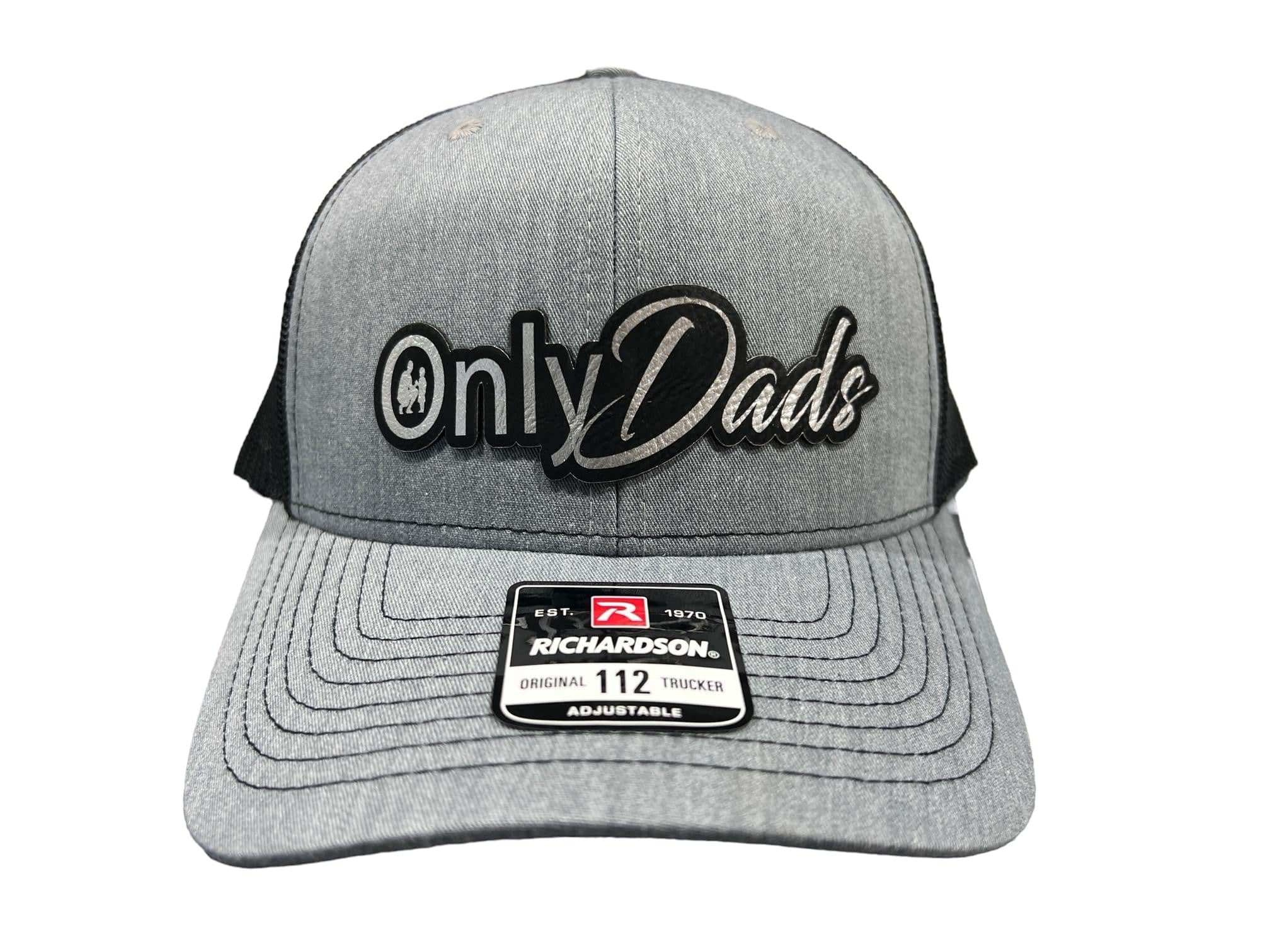 Richardson 112 trucker hat with laser engraved OnlyDads leatherette patch and adjustable snapback