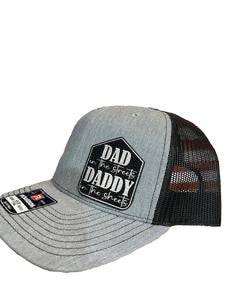Dad in the Streets leatherette patch on Richardson 112 trucker hat with adjustable snapback