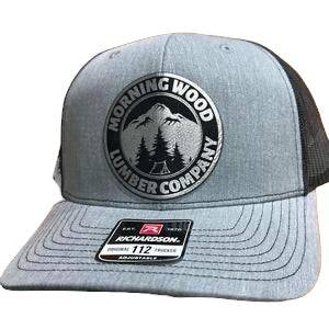 Morning Wood Hat with engraved Premium Leatherette Patch on a Richardson 112 Trucker Hat with adjustable snapback. - F5 Custom Designs