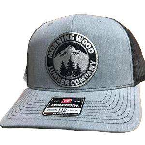 Richardson 112 trucker hat with laser engraved Morning Wood Leatherette Patch and adjustable snapback