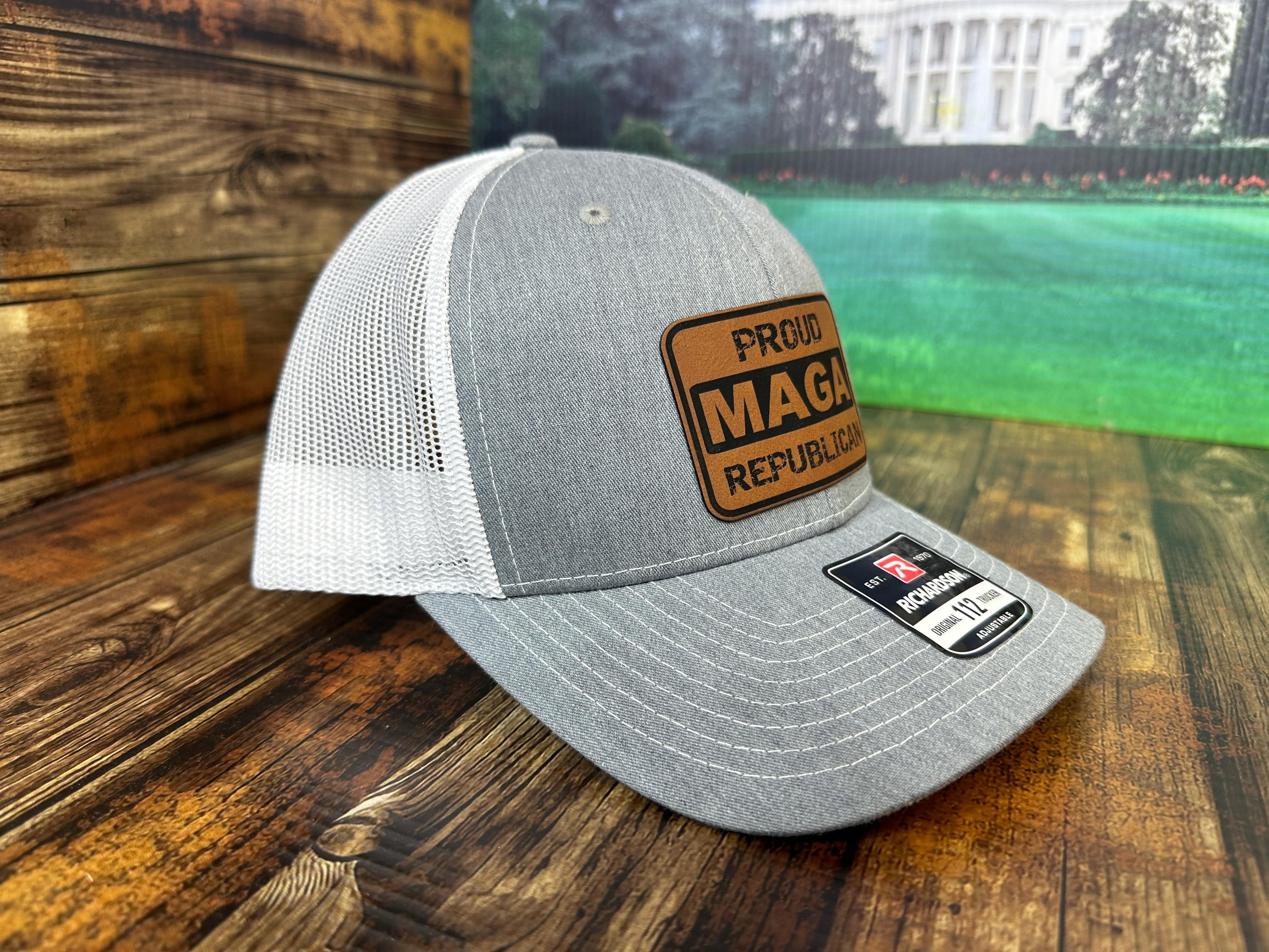 Proud MAGA Republican 2024 Trucker Hat Premium Leatherette Patch on Richardson 112 Trucker Hat Funny Hat GenX Hat Adult Hat Best Selling Hat - F5 Custom Designs