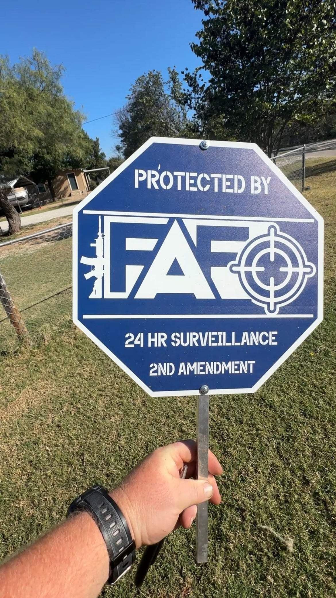 FAFO Security Sign with stake displaying "F Around and Find Out" message for yard and home security