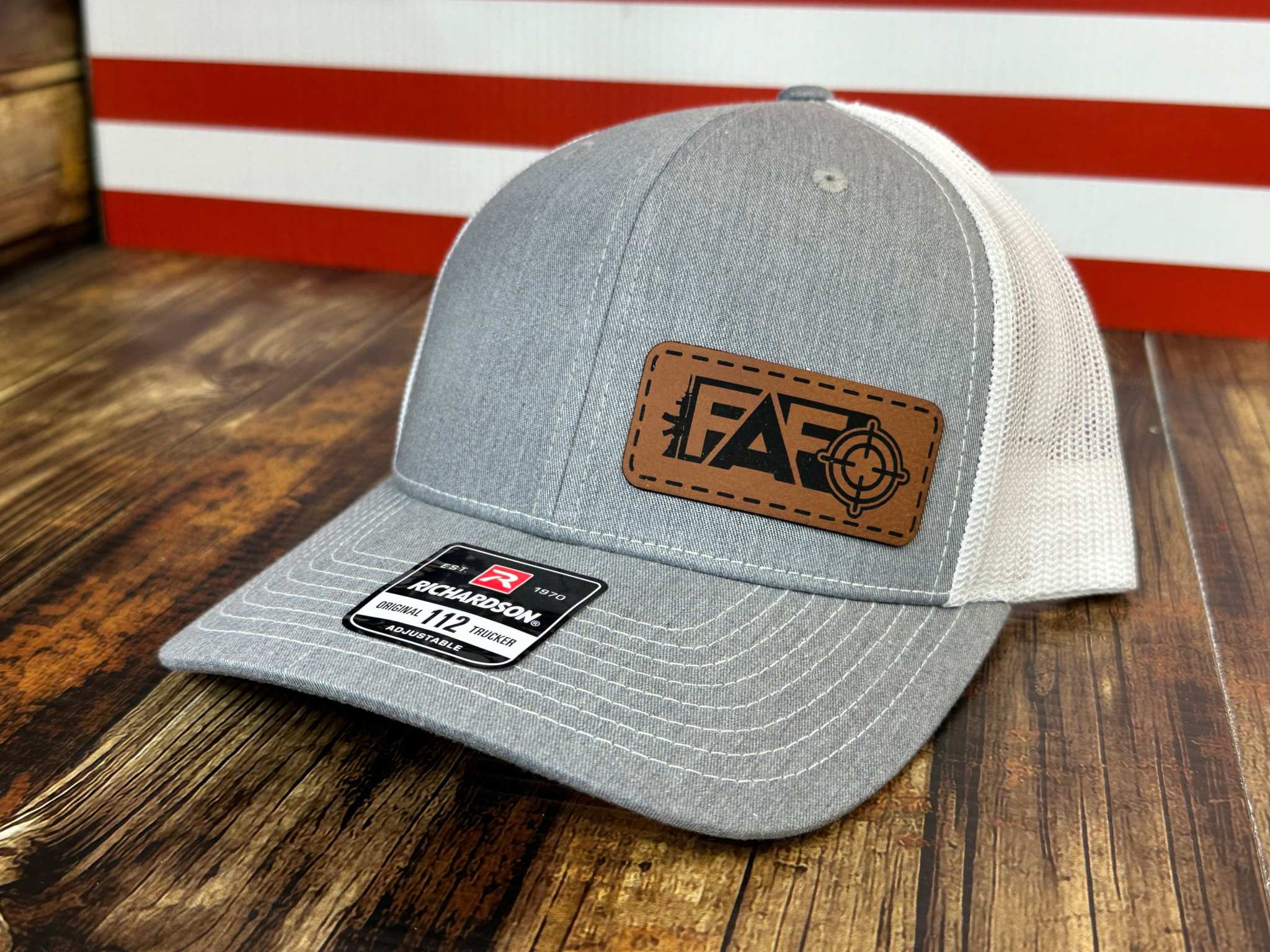 FAFO Hat with Leatherette Patch on adjustable Richardson 112 trucker cap, classic design and comfortable fit