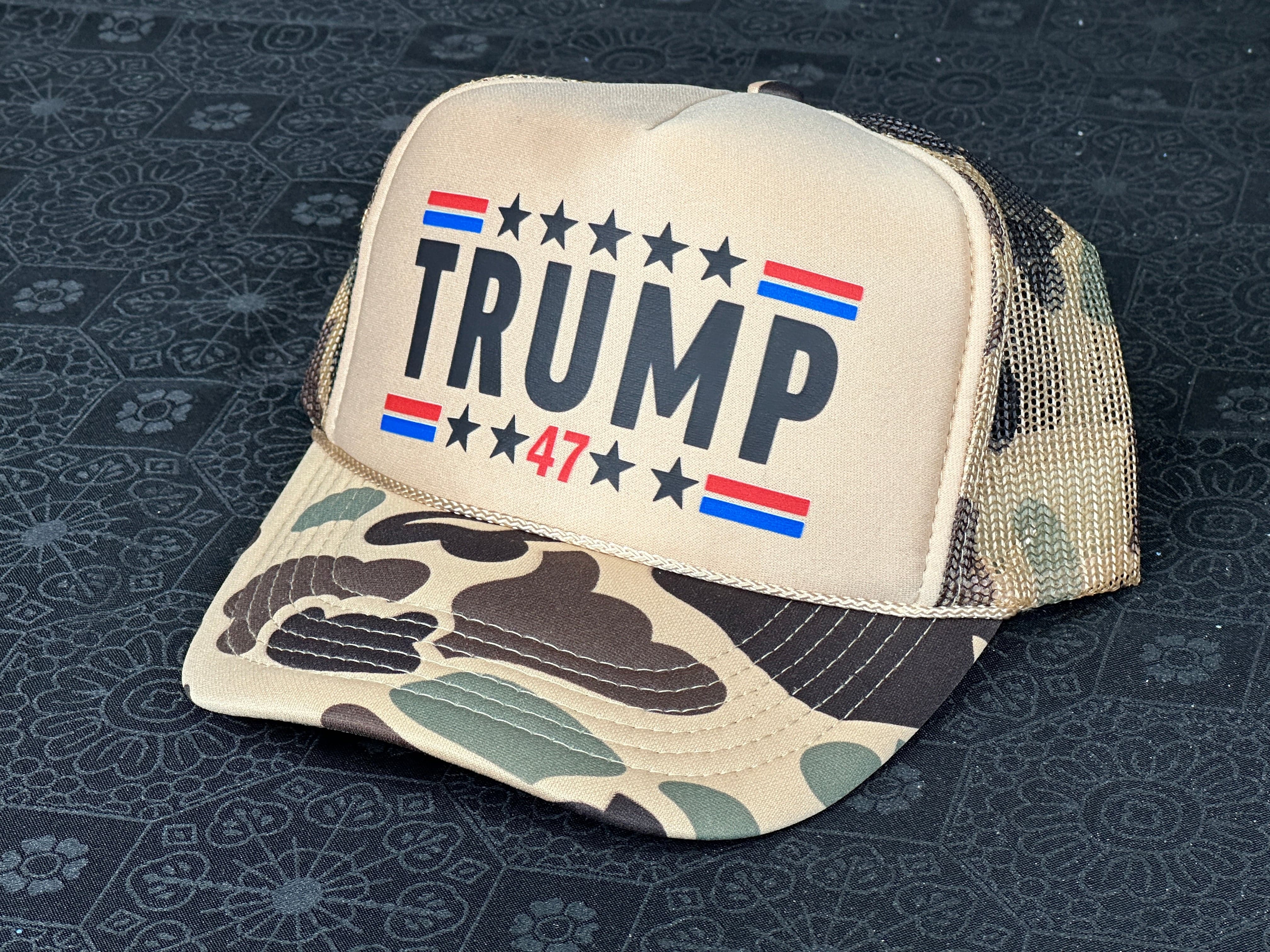 Trump 47 Foam Camo Trucker Hat Unisex Trucker Hat All 5 Panel - F5 Custom Designs